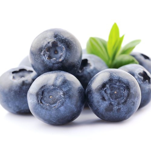 Blueberries berry with leaves macro  on white backgrounds.